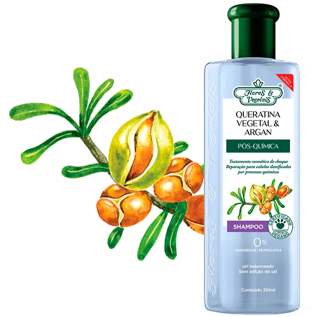 Shampoo Queratina Vegetal e Argan Flores & Vegetais 310ml